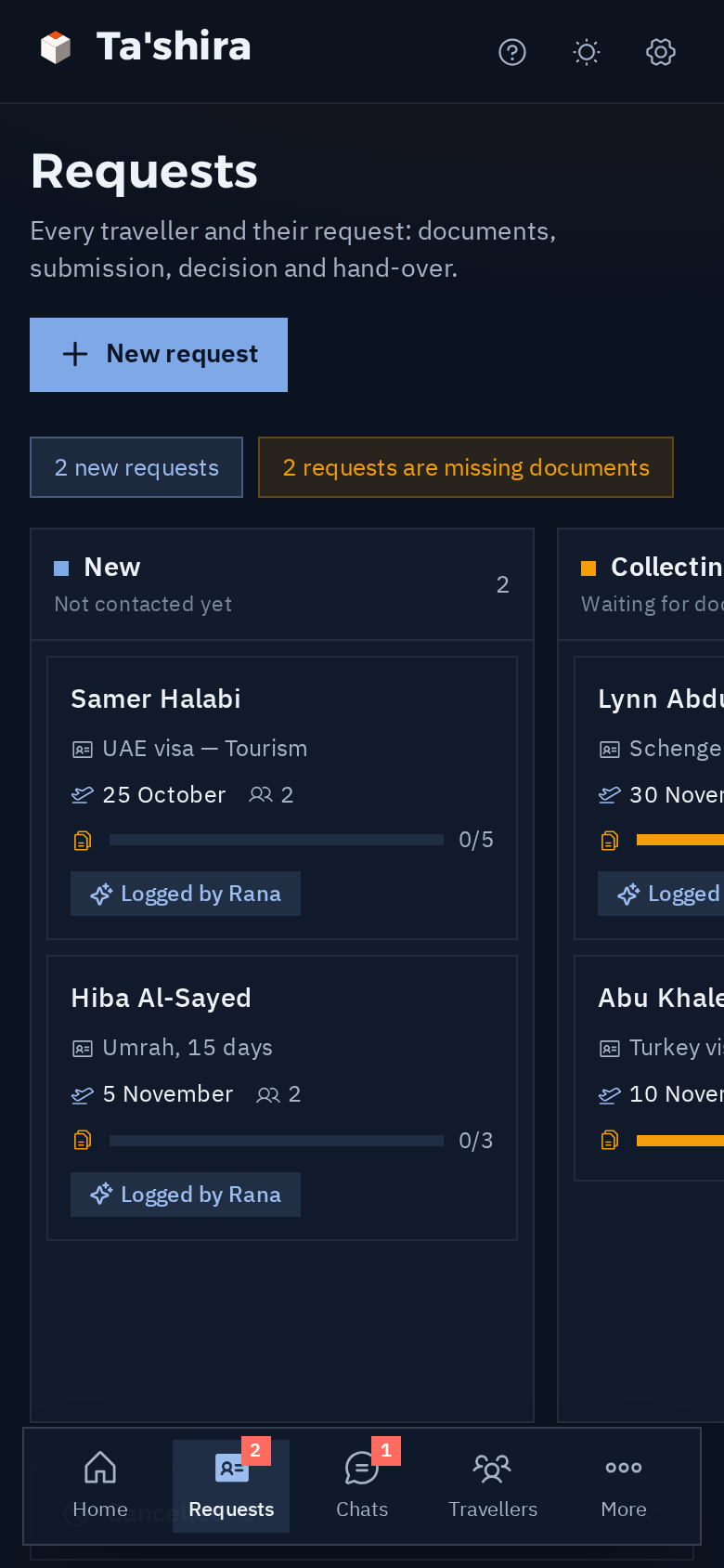 Requests on the phone in dark mode